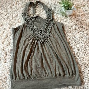 Simple and casual bohemian olive green, shabby chic tank top for the sum…